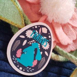 Floral egg with blue foil accent bunny and Thank You sticker