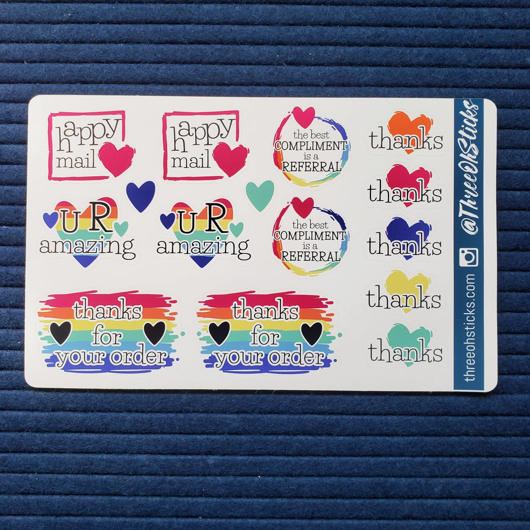 Rainbow color Thank You Happy Mail Stickers